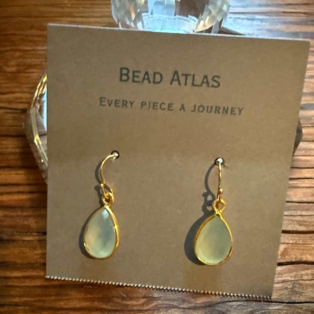 Handmade Bead Atlas Earrings | Pale Green Teardrop